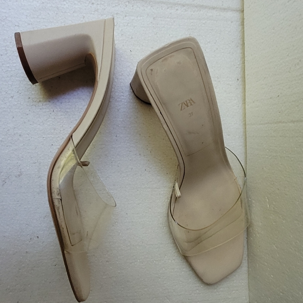 Zara Womens Square Toe Block Heels Size 39/8.5 Cream Wedding Bridesmaid Bridal - Picture 5 of 7